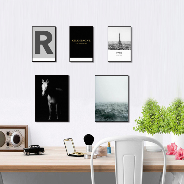 Nordic Simple 2018 New Style 5pcs Canvas Painting Print R Letter White and Black Poster for Living Room