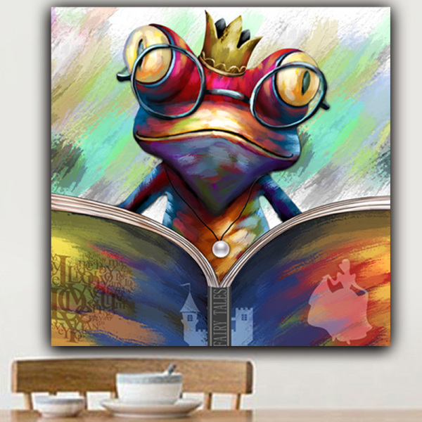 New arrival wall art custom design reading book frog abstract painting prints canvas painting wholesale