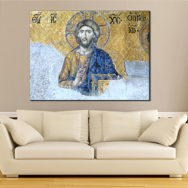 Jesus God Believes In Christian Arabic Numerals With A Yellow Blue Background Home Wall Decoration Abstract Canvas Oil Painting