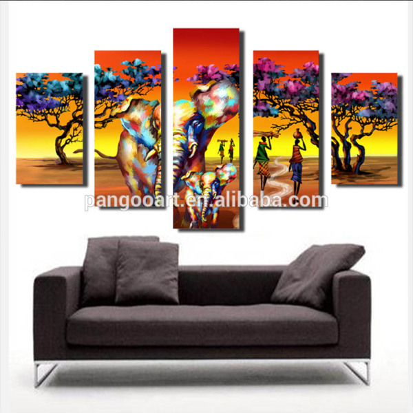 Wholesale fine art decorations for home colorful elephant canvas art Spray painting