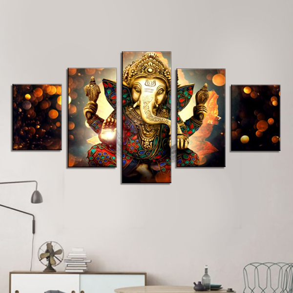 5 Panels Canvas Print Wall Art Picture Home Decor Modern Style Painting Canvas For Living Room God Elephant Buddha