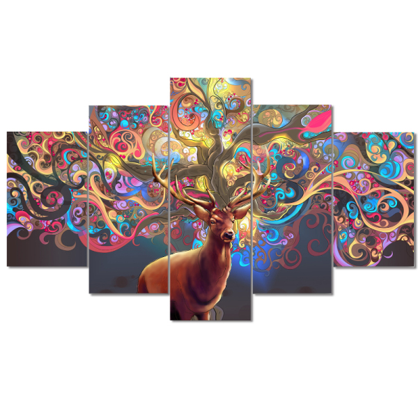 5 Pieces Canvas Art Wall Painting Decorative Animal Deer Modular Picture For Living Room Home Decor Wall Art Paints Unframed
