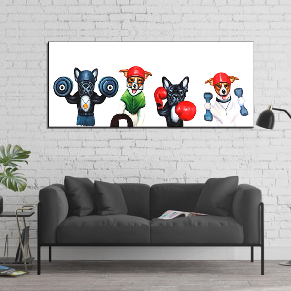 Nordic Style Boxing Dog Canvas No Frame Art Print Painting Poster Funny Cartoon Animal Wall Pictures For Kids Room Decoration