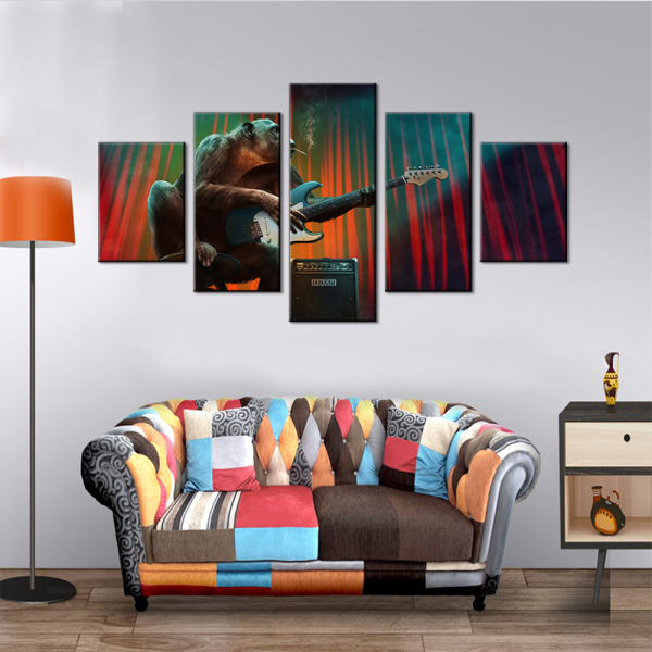 Modern 5 Frameless Canvas Monkey Playing Music Printing Wall Art Home Decoration 5 Living Room Picture
