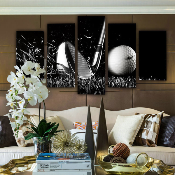 Modern Frameless Golf Sports Black And White Canvas Wall Art 5 Combination Painting Home Decoration Oil Painting