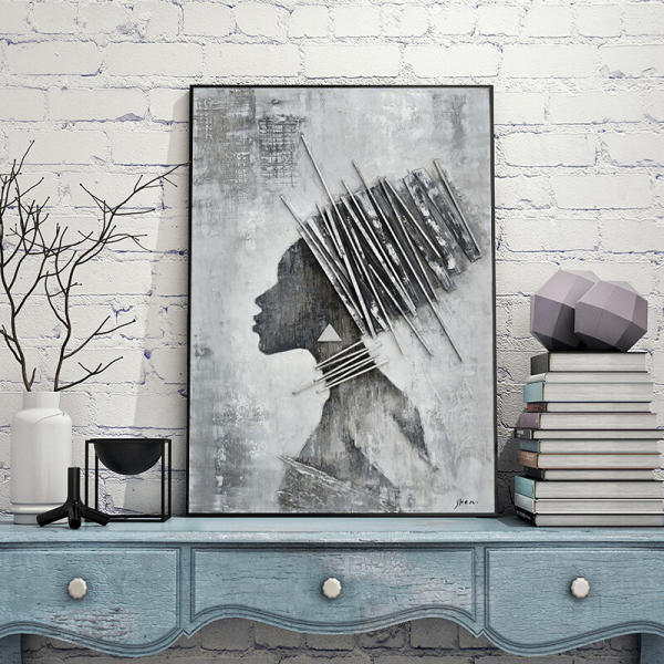 African women art oil painting white and black poster and print portrait decorative painting for living room