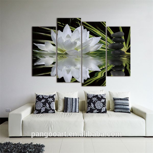 4 Pieces/set Canvas Print Flower White Lotus In Black Wall Art Picture with Modern Wall Paintings Modular picture