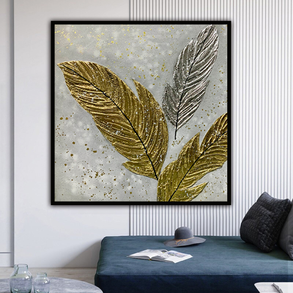 handmade oil painting  Golden feathers Thick texture home decor  Wall Decoration