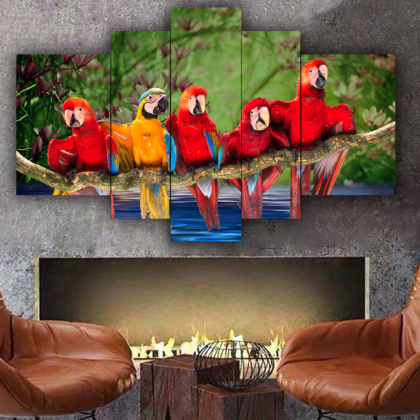 Original Five Printed Parrot Picture Custom Printing Living Room Sofa Background Canvas Decorative Painting