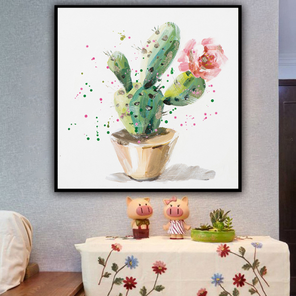 New Arrivals Hand-painted Colorful Flowers Cactus Oil Painting on Canvas Home Decor Handmade Canvas Cactus Plants Oil Painting