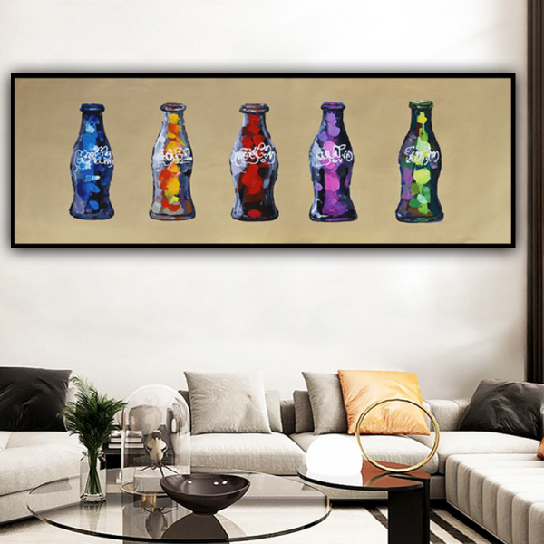 Abstract handmade oil painting Colorful coke bottle  for living room home hotel cafe modern Home Decor