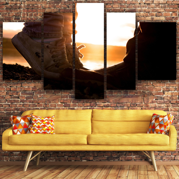 Custom home decoration the setting sun beautiful living room picture prints 5 panel wall art canvas painting