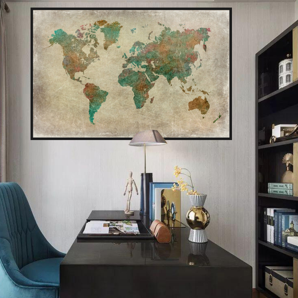 Modern World Map Home Decoration Poster Living Room Wall Art Canvas Oil Painting