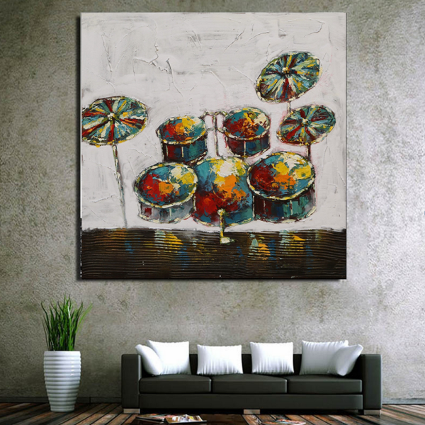 Drum Set Abstract Art Fabric Canvas Pure Hand Painted Oil Painting for Living Room Decor