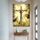 Golden Sky Jesus Sculpture Cross Living Room Wall Art Home Decoration Oil painting Printing Canvas Painting