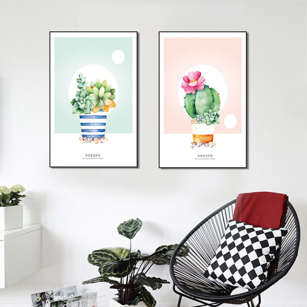 Modern Frameless Cactus Printing Wall Art Home Decoration 2 Living Room Pictures