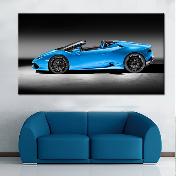 Unframed Single Panel Blue Sports Car Wall Art Canvas Painting For Bedroom Decor