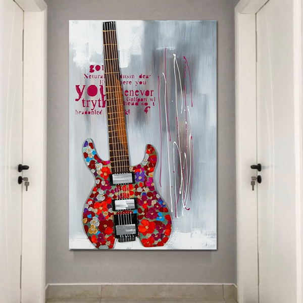 abstract art oil paintings on canvas still life red guitar pictures for living room music themed home decor
