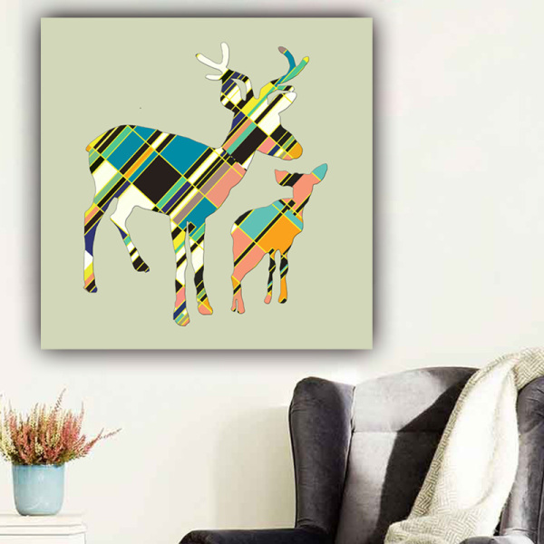 Good product sale art custom design color geometric graph stitching two deer picture printing simple canvas painting