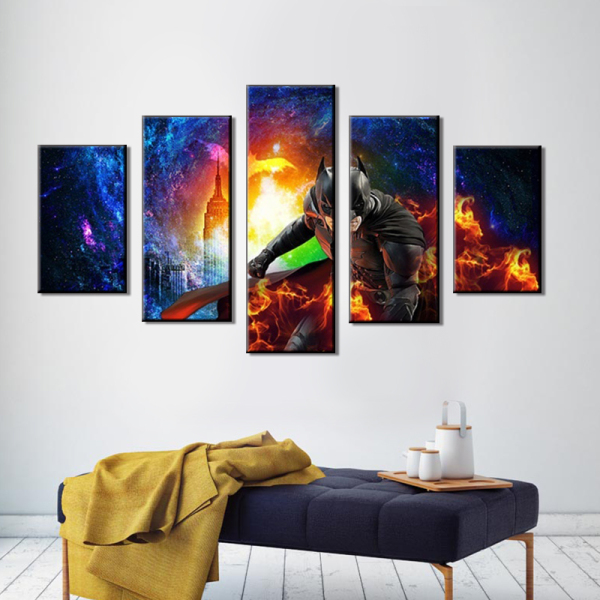 5 panels print superman art canvas paintings Modern cool fighting oil painting Home decor