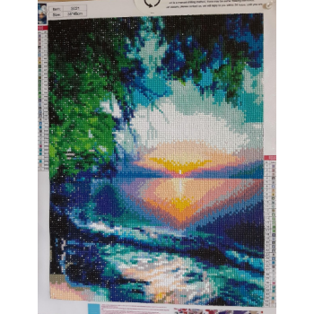 Custom Beach Round Crystal Rhinestones Diamond Art Sunset Painting by Numbers 5D full drill Painting for adult