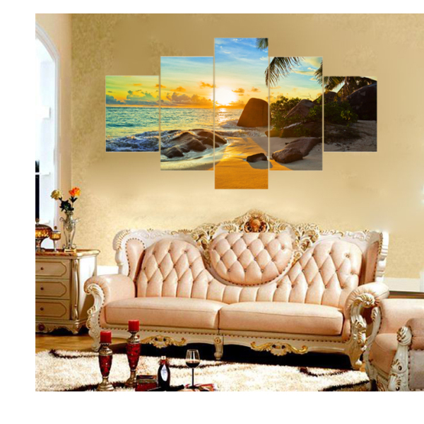 Unframed 5 Panels Sunset Scenery Canvas Print Painting Modern Canvas Wall Art for Wall Pcture Home Decor Artwork