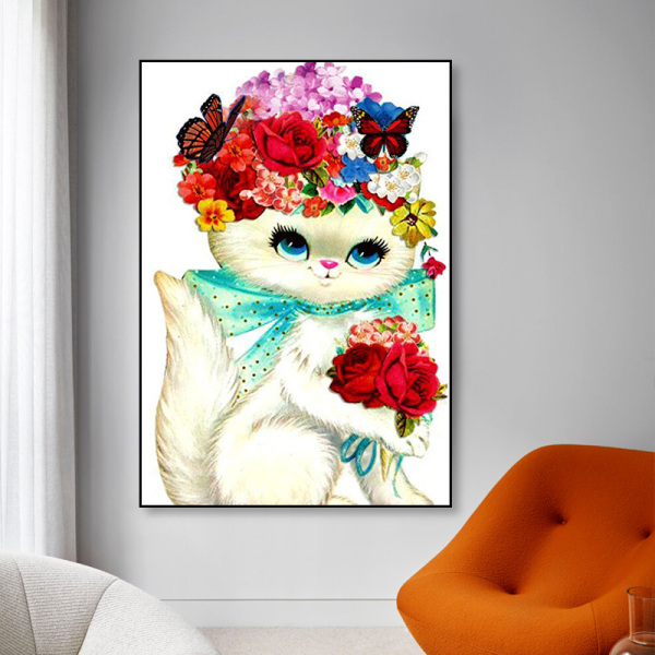 Crystal Acrylic fashional cat Animal Round Embroidery Full Drill 5D diy Diamond Pussy Painting