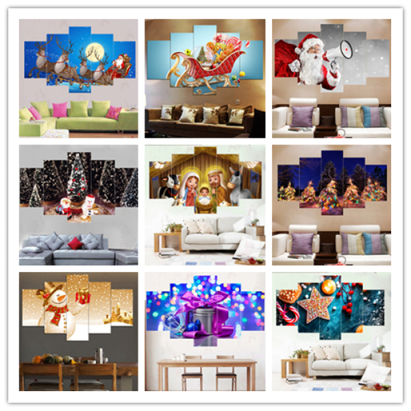 Wholesale Custom Christmas Gifts multi-panel Framed wall art Paintings New Santa Claus Canvas Poster for home decor
