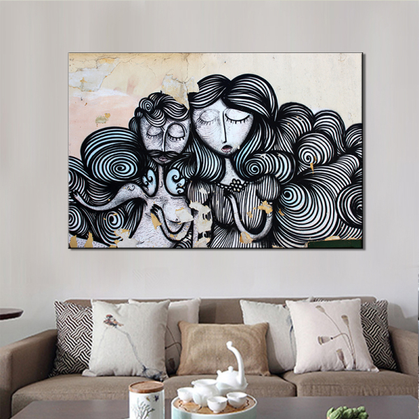 Custom graffiti women painting canvas wall art abstract canvas oil paintings for home decor