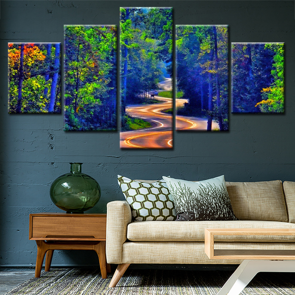 Modern Frameless Canvas Green Forest Winding Path Printed Wall Art Home Oil Painting Decoration 5 Living Room Pictures