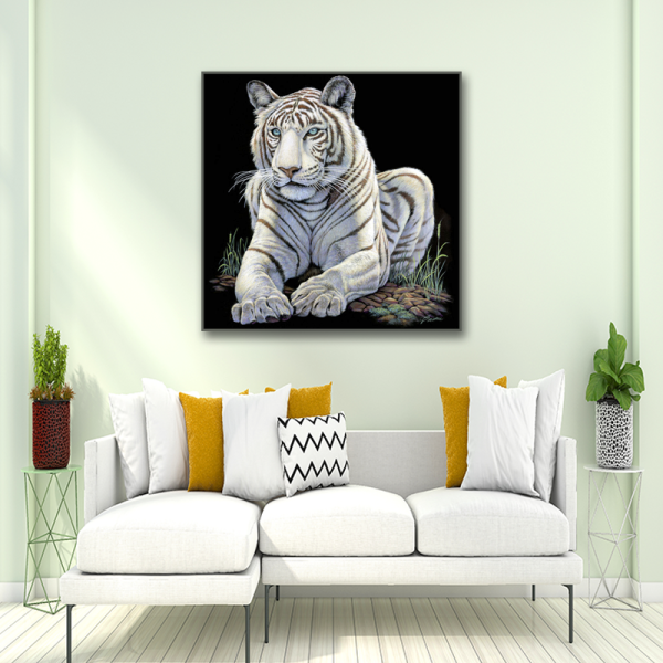High end rolled packing lovely white tiger animal painting, hanging canvas art painting without frame
