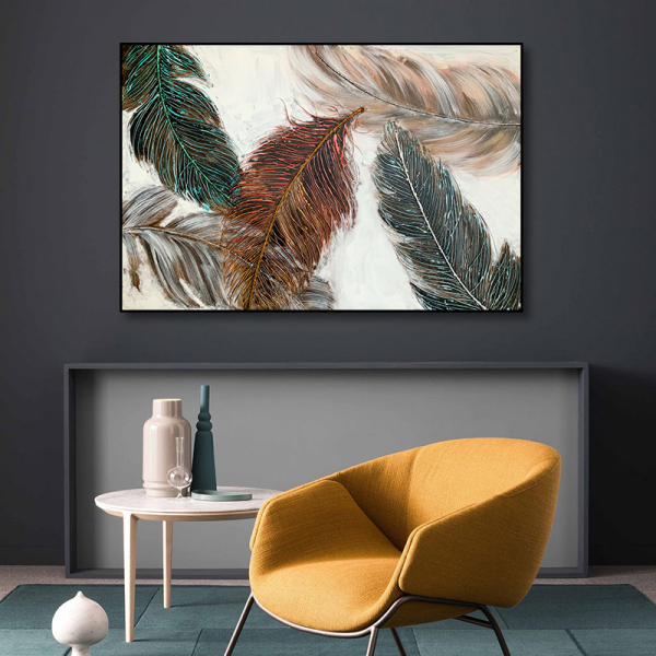 Custom pictures photo heavy texture abstract feather oil painting wall art, trendy style painting on canvas for living room