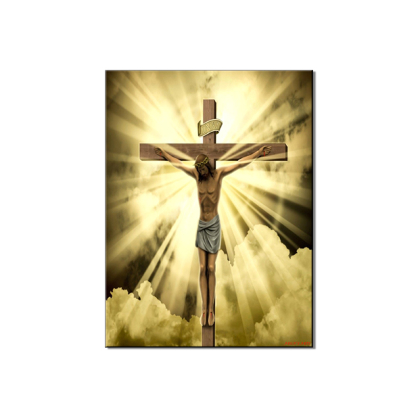 Golden Sky Jesus Sculpture Cross Living Room Wall Art Home Decoration Oil painting Printing Canvas Painting