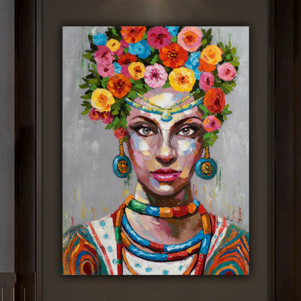 Handmade  Texture Oil Painting Women with flowers are gorgeous Abstract Art Wall Pictures  Decoration