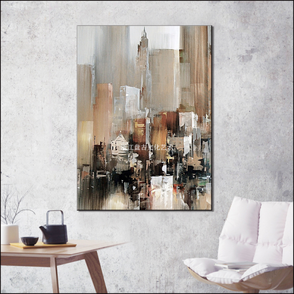 Handmade city building oil paintings art Modern palette knife wholesale abstract canvas painting wall art decor