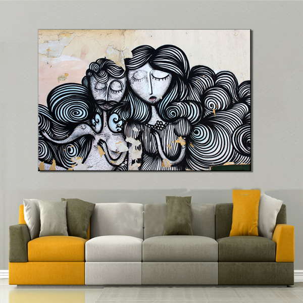 Custom graffiti women painting canvas wall art abstract canvas oil paintings for home decor