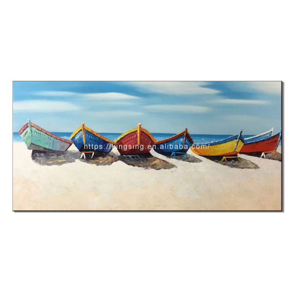 Latest product leisure beach boat theme painting print custom handmade oil wall painting