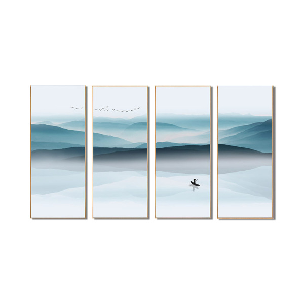Wholesale Painting 4Pcs Landscape Canvas Painting Boatman And Geese Art Oil Picture Home Decor Wall Paining Print Unique Gift