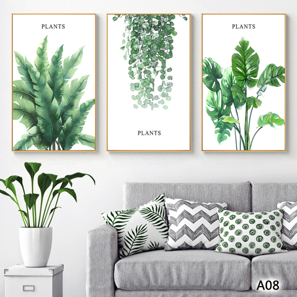 Modern Green Tropical Plant Leaves Canvas Art Print Poster , Nordic Green Plant Wall Pictures Kids Room Large Painting No Frame
