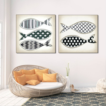 wall decor 2 panels animal puzzle canvas Poster modern print fish Art canvas paintings for Nursery wall Room Decor kids decor