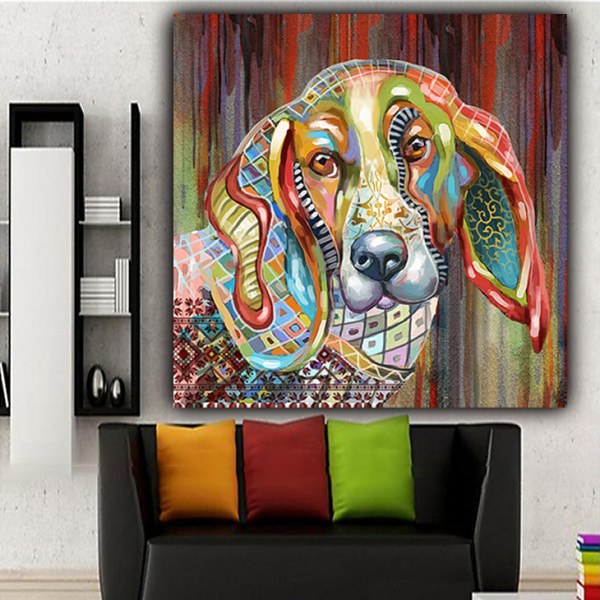 Modern animal hand painted canvas color dog oil painting home decoration living room canvas painting
