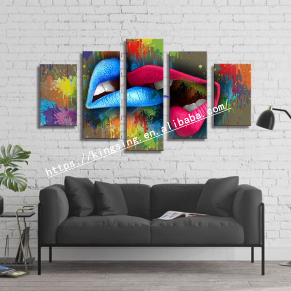 Modern 5 Frameless Canvas Graffiti Lip Wall Printing Art Home Decoration 5 Living Room Pictures