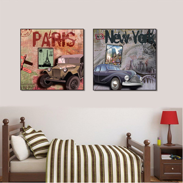 Modern Frameless Retro Postmark Cartoon Car Wall Artist Painting Oil Painting 2 Drawing Of Living Room