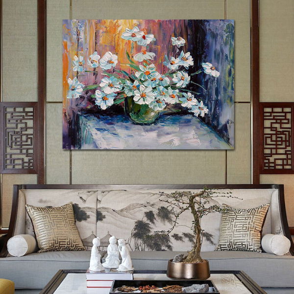 oil painting abstract art acrylic paintings flowers with vase wall decor pictures for living room hall decoration painting