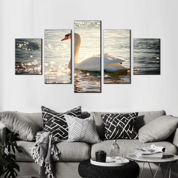 5 Pieces seascape poster print White Swan canvas painting for Living Room christmas decoration