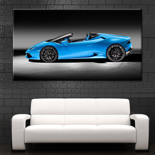 Unframed Single Panel Blue Sports Car Wall Art Canvas Painting For Bedroom Decor