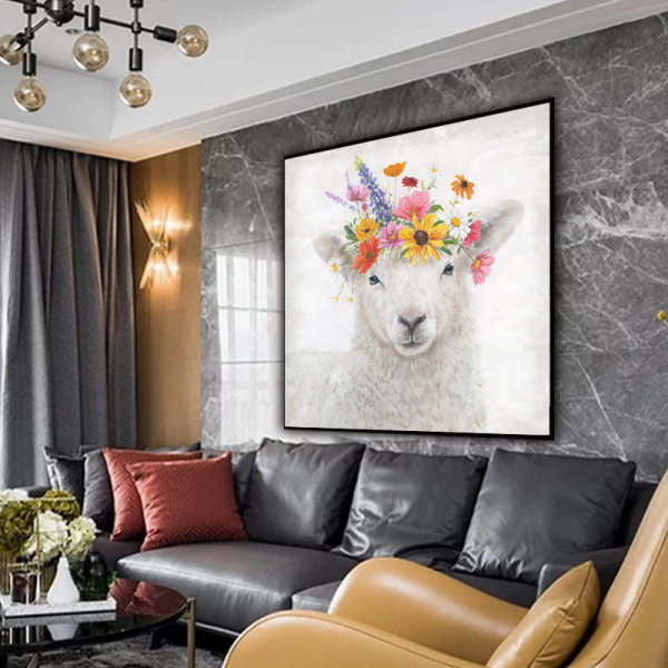 High Skills Artist Handmade Abstract Oil Painting on Canvas Modern Art Color Sheeps with flowers Painting for Wall Pictures
