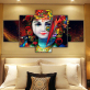 Abstract Wall Art Work India Painting 5 Pieces Canvas Hindu Goddess Flower Black Red Living Room Home Decoration Oil Painting