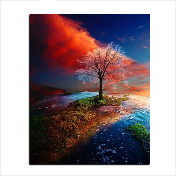 Tree design picture oil painting by numbers with frame diy digital paint by number beautiful girl tree for living room