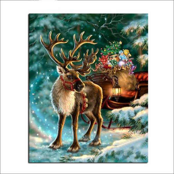 Frame Christmas Deer DIY Painting By Numbers Modern Wall Art Picture Hand Painted Oil Painting For Home Artwork